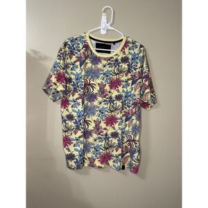 Soul Star England Coastal Tropical Floral Yellow Cotton T-Shirt Mens XL